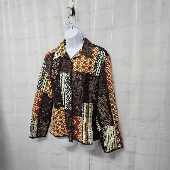 Chico's Brown Patchwork Embroidered Boho Hippie Retro Jacket 2 (L) - Picture 6 of 12